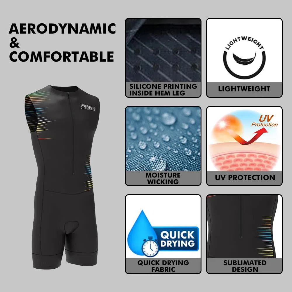 Herren Fahrrad-Skinsuit Gel gepolstert Einteiler Trisuit Bike Top kurzes Sublimiertes Design