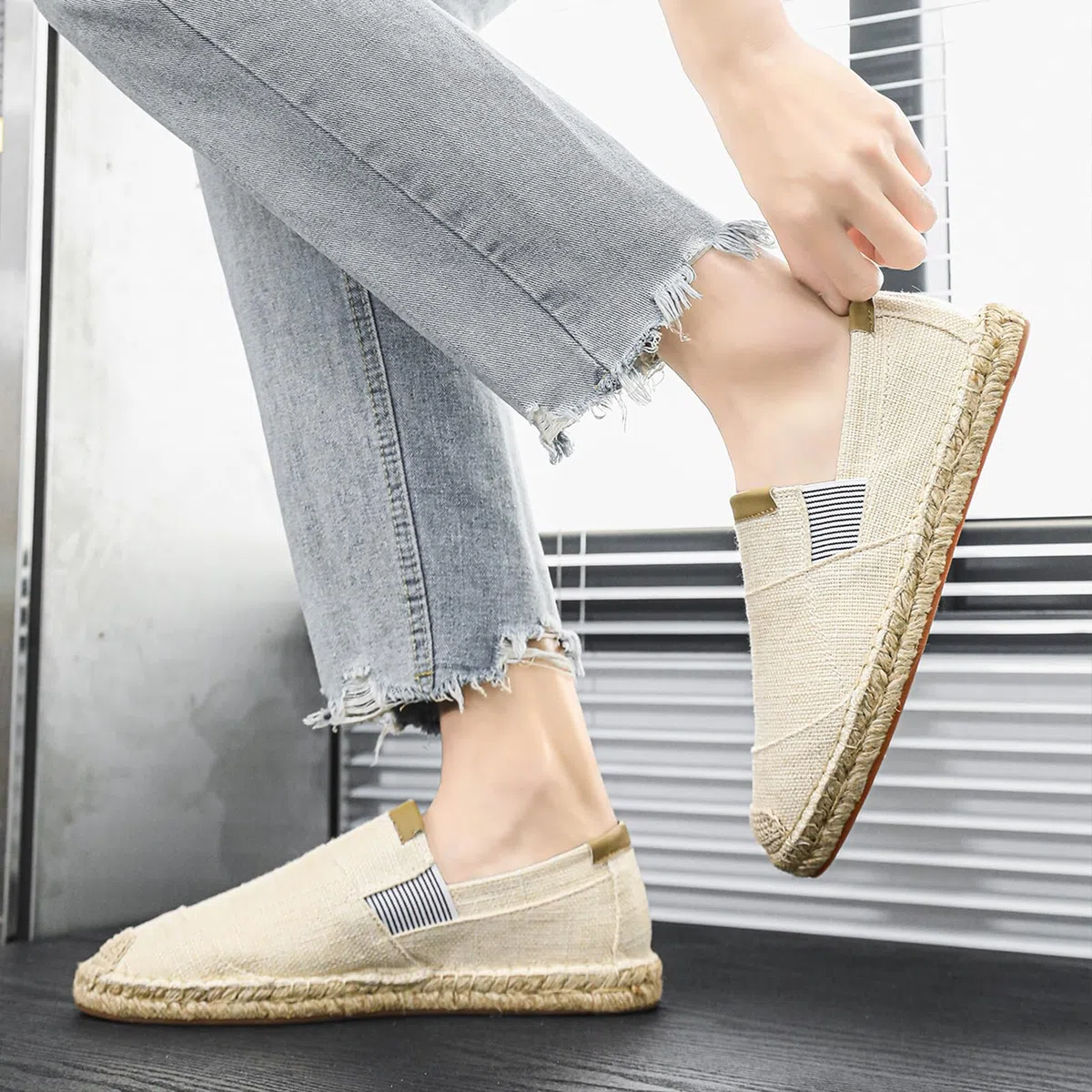 Alexis Leroy Herren Espadrilles Klassischer Espadrille-Slipper für Herren Flacher Slipper