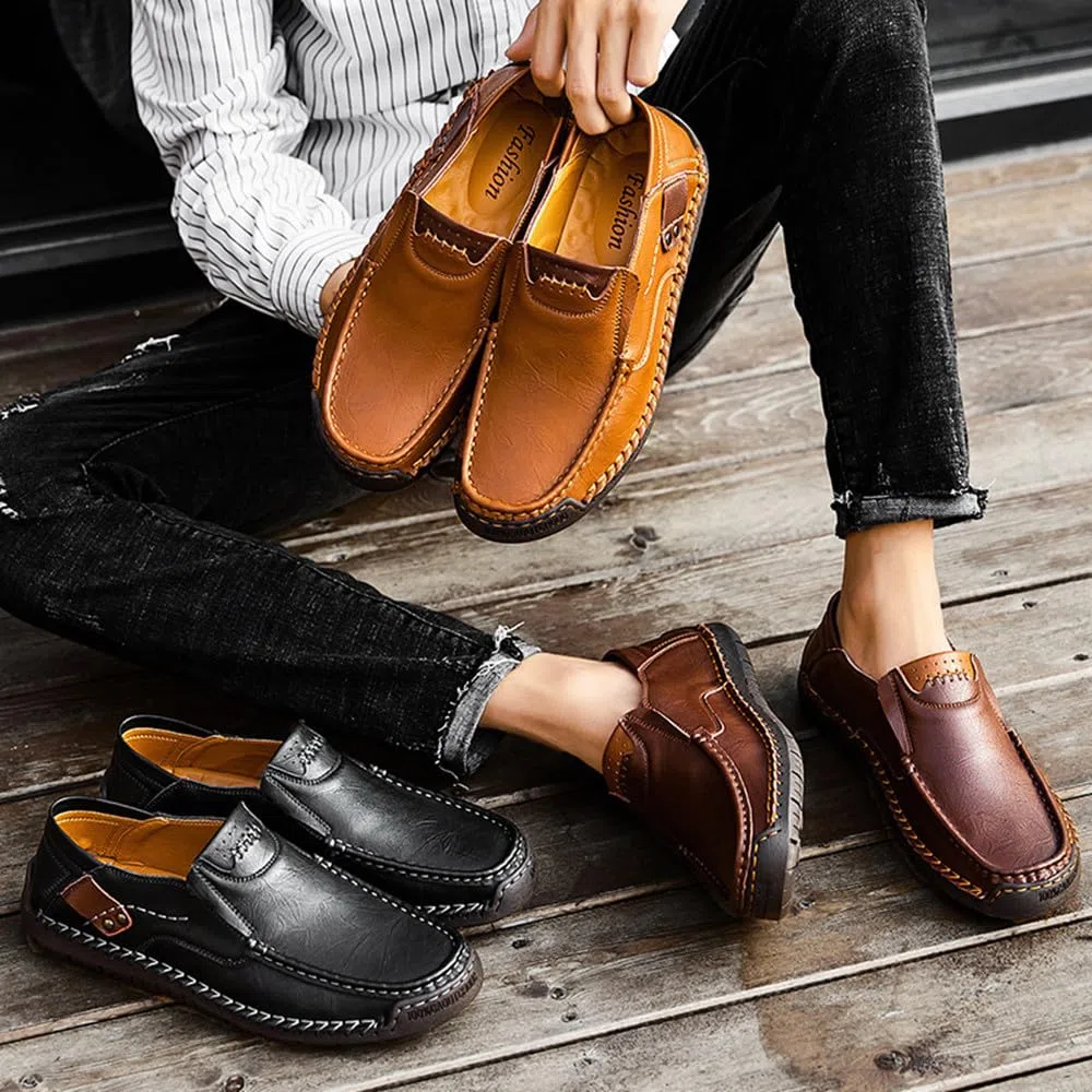 Handgefertigte Herren-Slipper aus echtem Leder, lässig, atmungsaktiv, handgefertigt, leicht, bequem