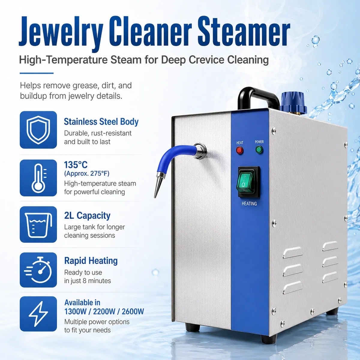 Gold Silver Steam Cleaning Machine,Dampf-Reinigungsmaschine for Goldschmuck | Geeignet für den Täglichen Haushaltsgebrauch und die Regelmäßige Pflege eines Juweliergeschäfts