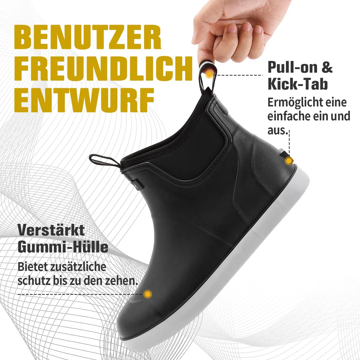 Gummistiefel Herren Halbhoch, Grundlegend Wasserdicht Atmungsaktiv Stiefeletten, Anti-Rutsch Mode PVC Schwarz Chelsea-Stiefel, Gummistiefel Herren