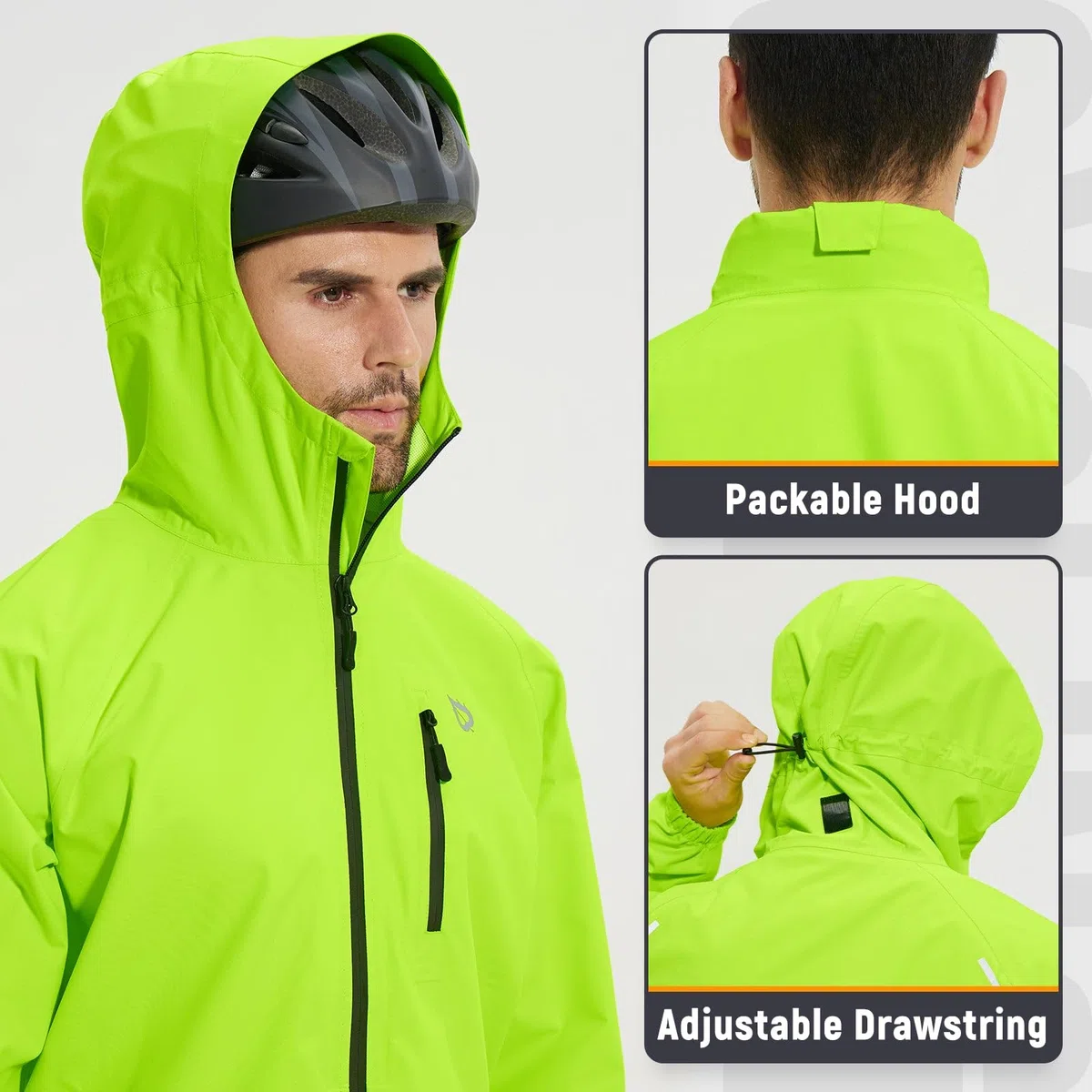 baleaf Herren Regenjacke Fahrradjacke Wasserdicht Outdoorjacke Windbreaker mit Kapuze 10000mm H2O Wasserdicht Laufjacke Atmungsaktiv Wanderjacke