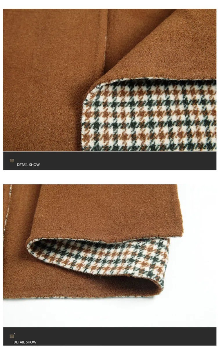Herren-Mantel aus 100 % Wolle, kariert, doppelseitig bedruckt, mit abnehmbarem Futter aus Maulbeerseide, Mantel und Liner B, 48