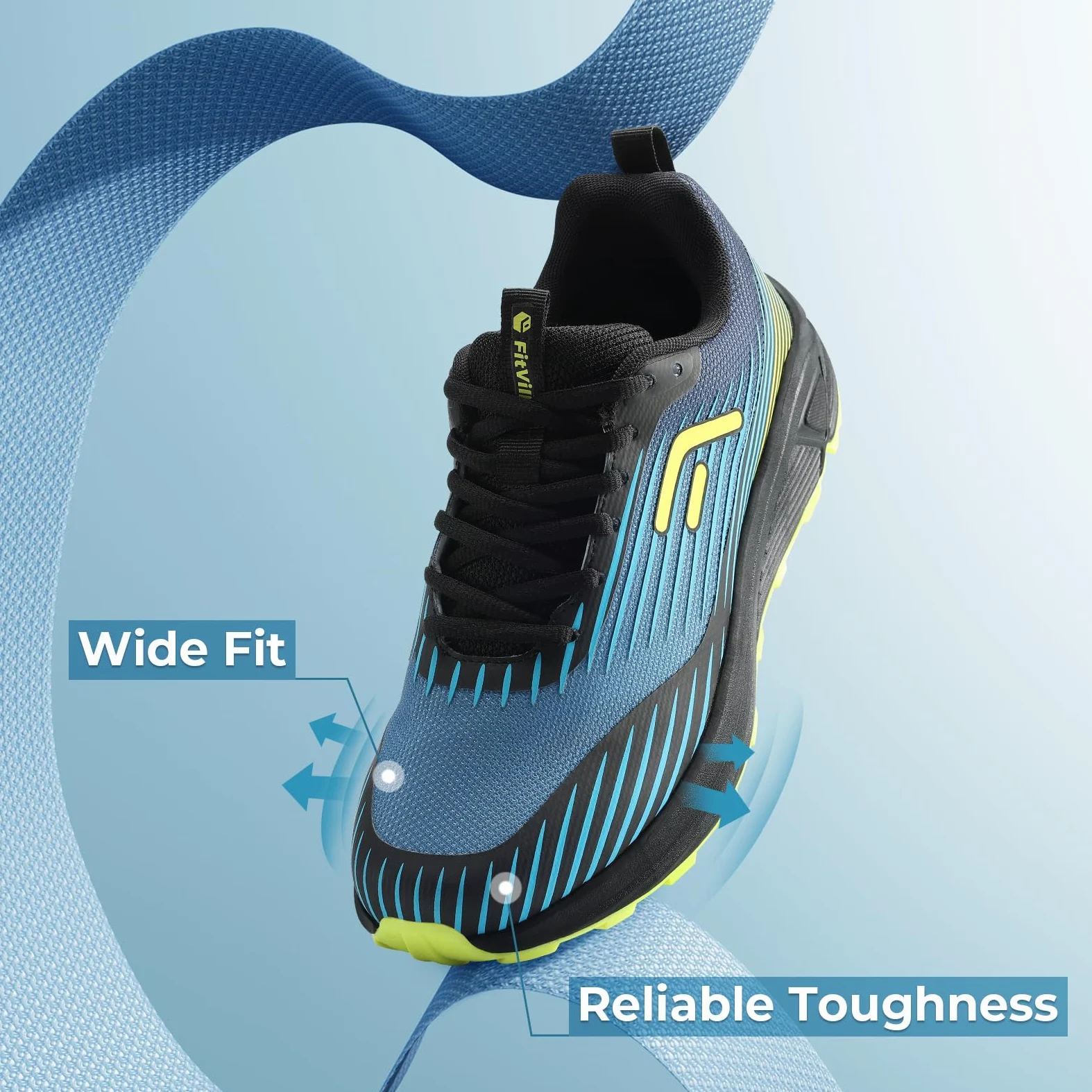 FitVille Laufschuhe Herren Extra Weite Traillaufschuhe Straßenlaufschuhe Breit Sneaker Leicht Sportschuhe Outdoor Schuhe Bequeme Fitnessschuhe Trekkingschuhe