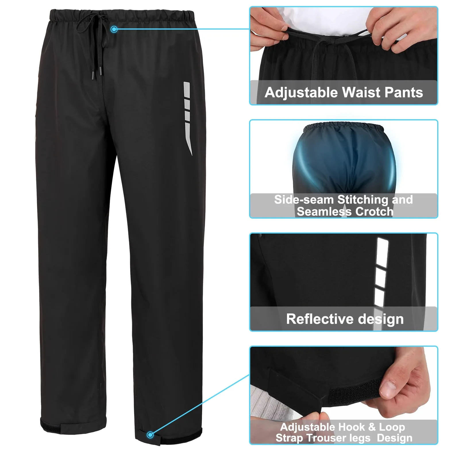 Regenanzug Herren, Wasserdicht Regenjacke Regenhose, Packbare Leicht Reflektierende Windjacke mit Kapuze, Atmungsaktiv Fahrrad Regenmantel für Outdoor Wandern Camping
