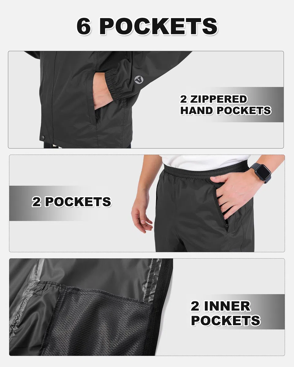 Herren & Damen Regenanzug Reflektierender Wasserdichte Packbare Regenjacke+Regenhose Outdoor Regenkleidung Winddichte Regenset Leichter Regenkombi für Radfahren