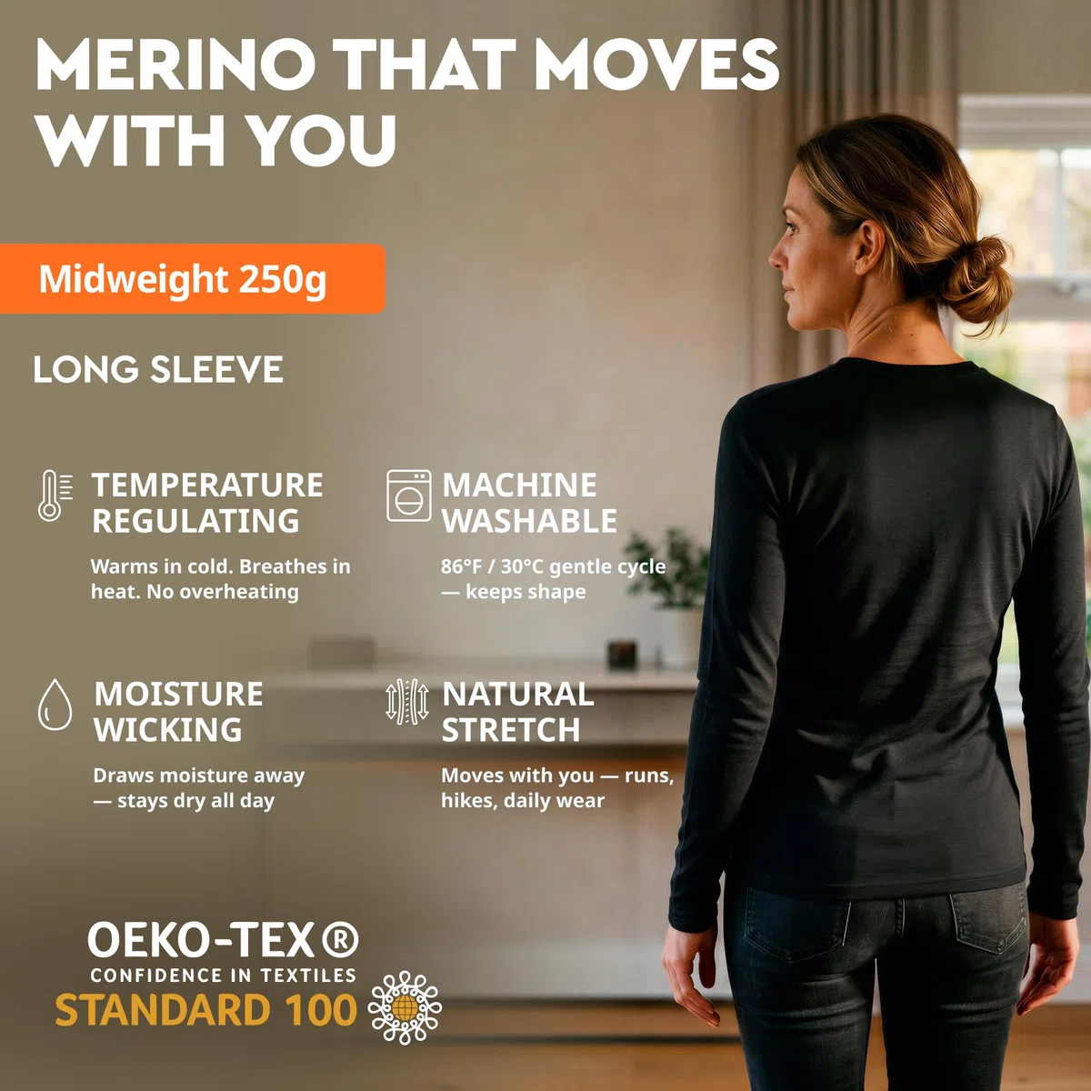 MERINNOVATION 100% Merinowolle Shirt for Damen Thermo Unterwäsche Langarm,Temperaturregulierend, Weich