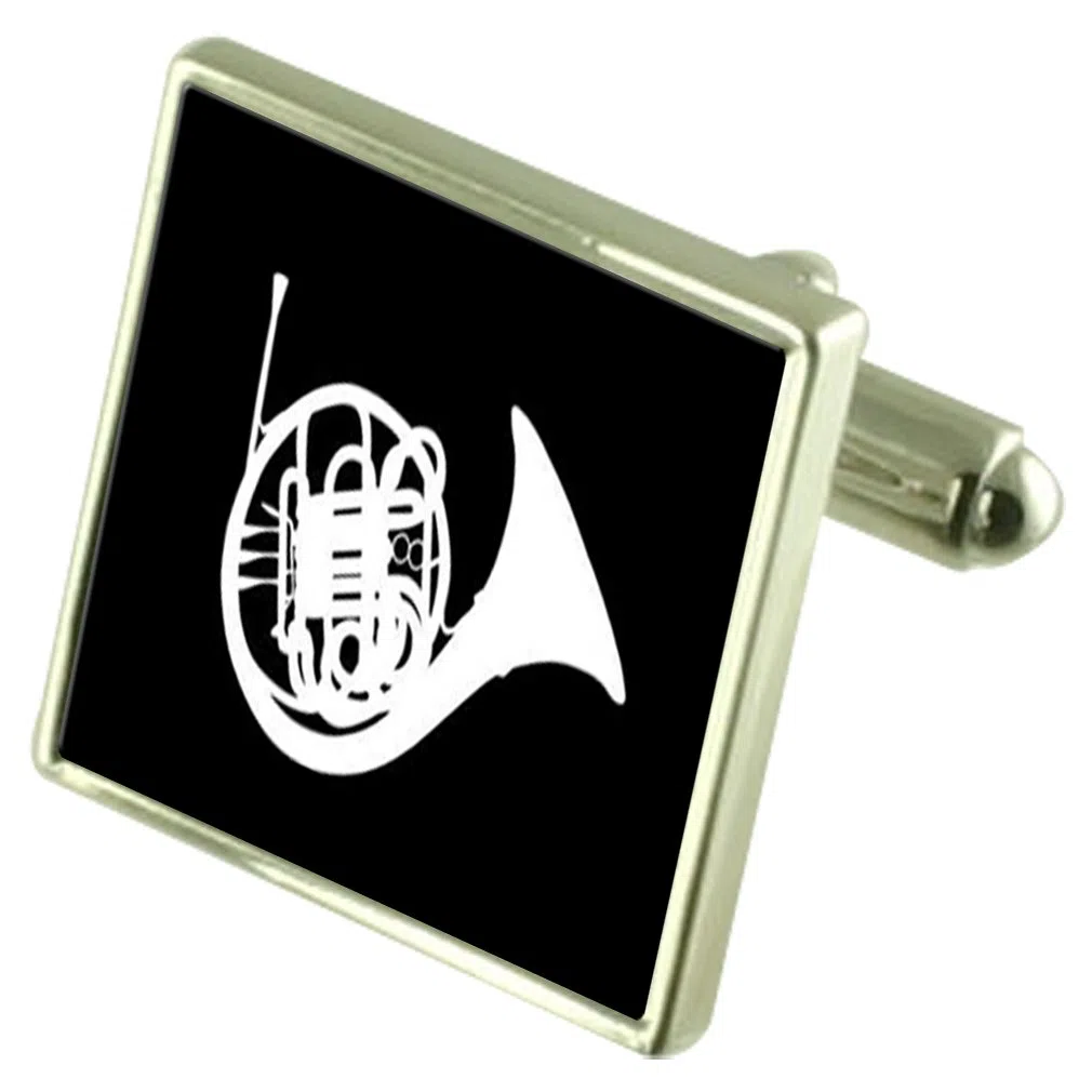 Musik Orchester Horn Sterling Silber Manschettenknöpfe graviert Box Optional