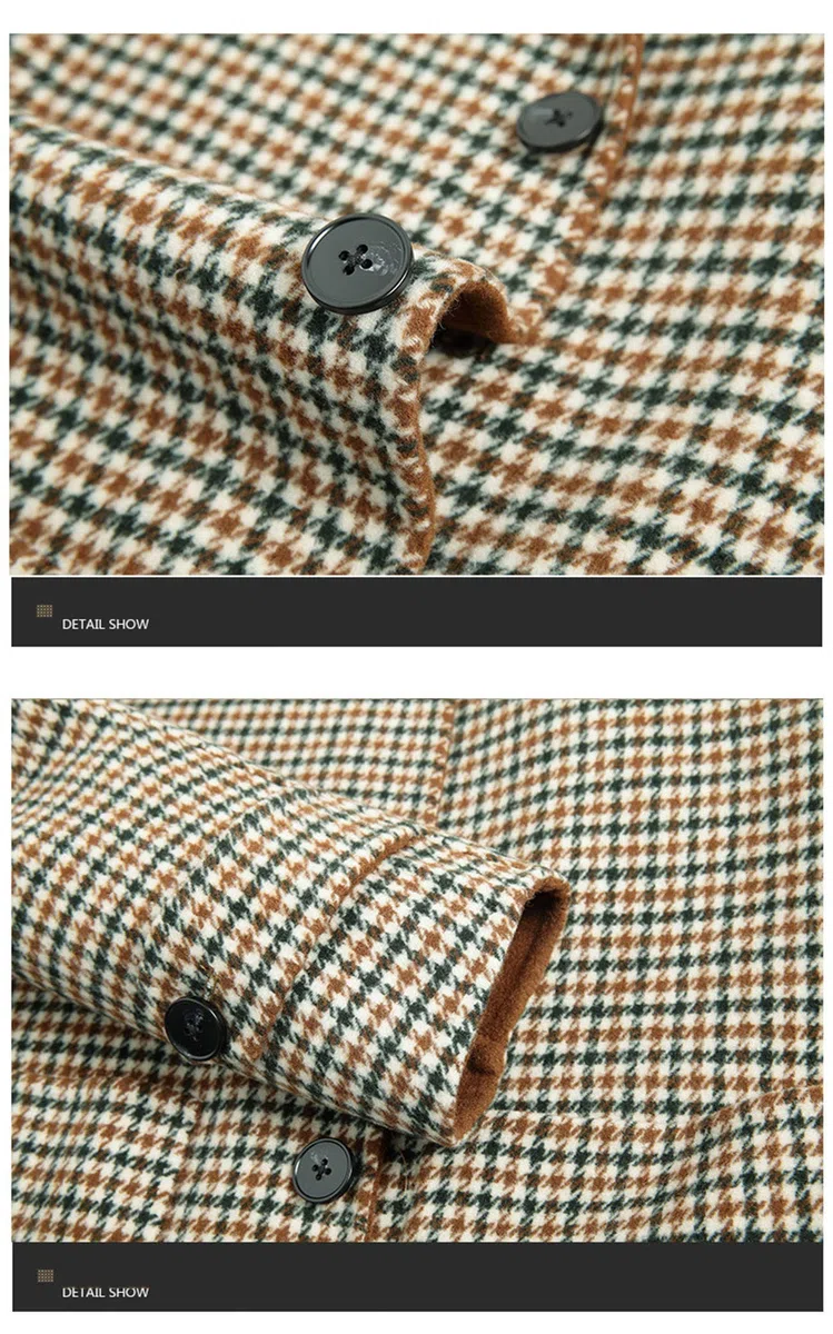 Herren-Mantel aus 100 % Wolle, kariert, doppelseitig bedruckt, mit abnehmbarem Futter aus Maulbeerseide, Mantel und Liner B, 48
