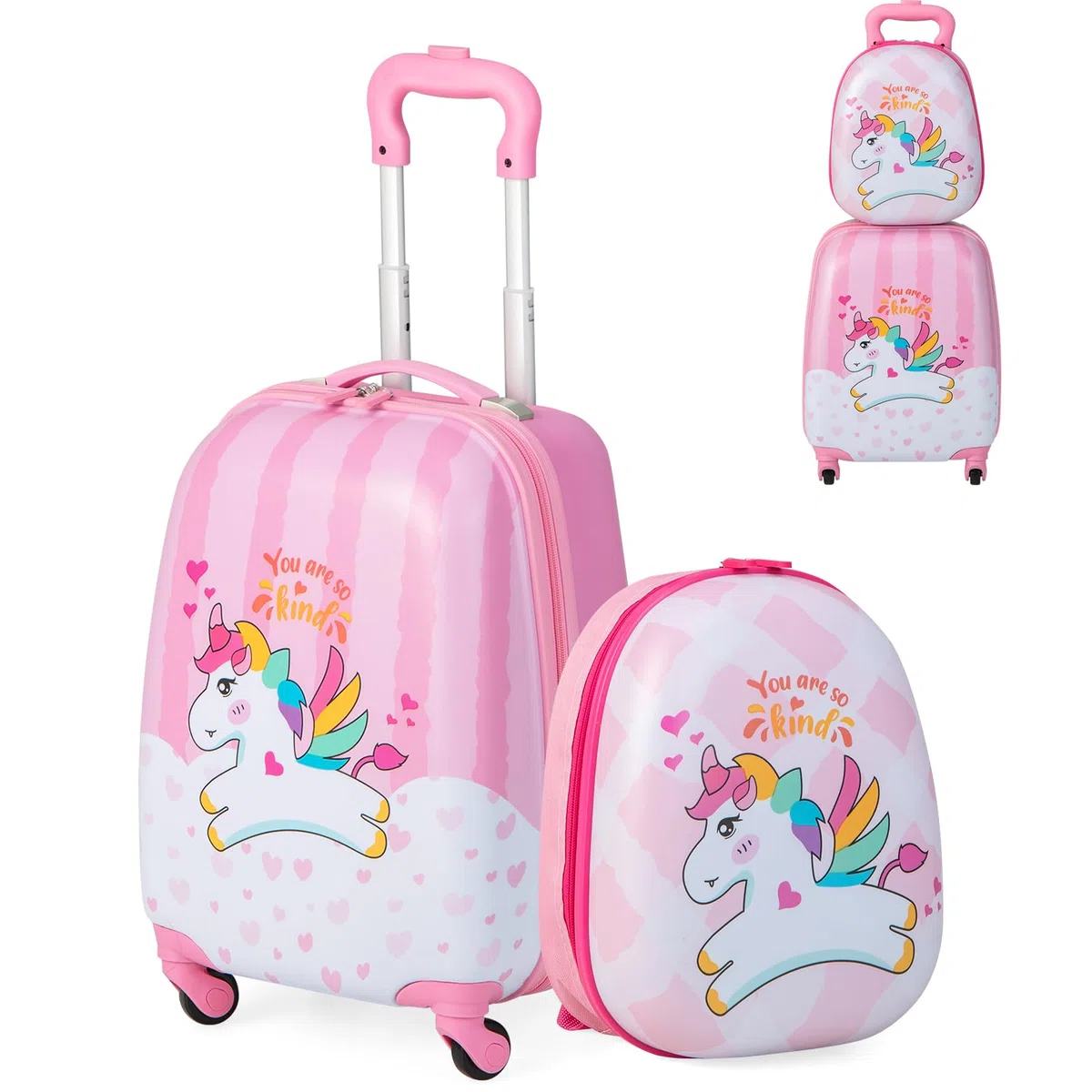 SOARS Kinderkoffer & Rucksack, Kindertrolley mit Rollen & verstellbarem Griff, Koffer Set, Kindergepäck, Reisekoffer Kinder Jungen & Mädchen, für Spielzeug, Kleidung (Einhorn A, 12"+16")