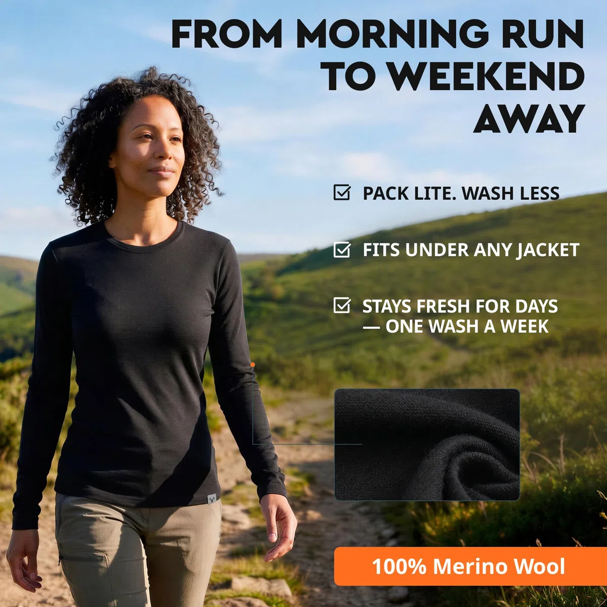 MERINNOVATION 100% Merinowolle Shirt for Damen Thermo Unterwäsche Langarm,Temperaturregulierend, Weich