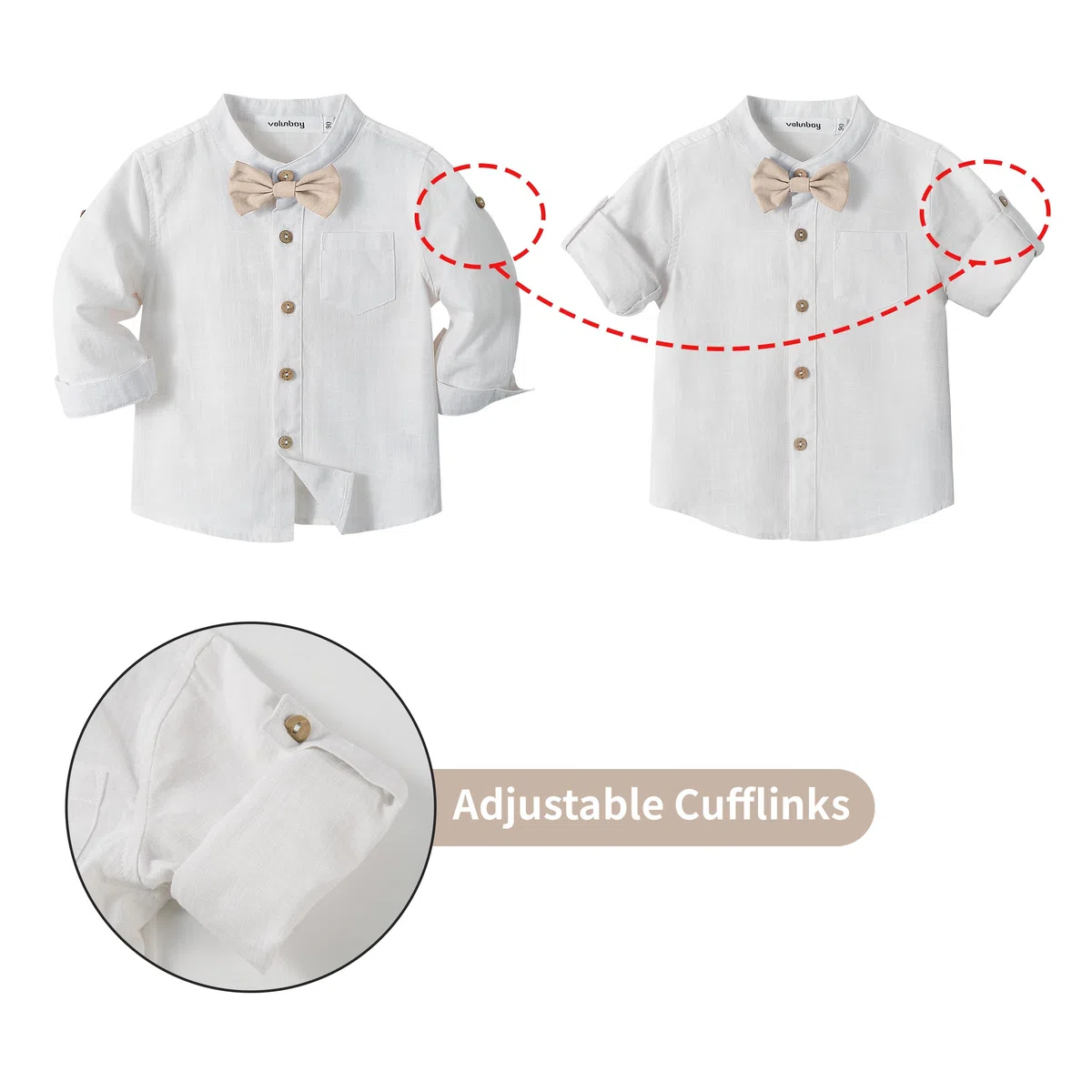 Volunboy Baby Jungen Anzug, Kinder Leinen Langarm Hemd mit Fliege + Hosenträger Hosen 4 Stück Anzug