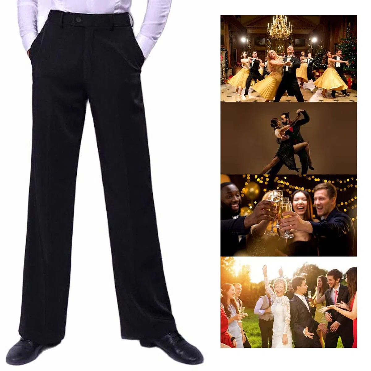 Herren Schwarze Vetical Latin Standardtanzhose mit Gürtelschlaufe für den Wettkampf
