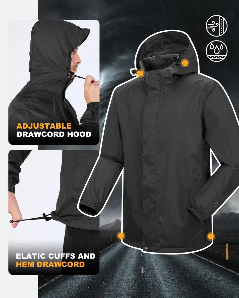 Herren & Damen Regenanzug Reflektierender Wasserdichte Packbare Regenjacke+Regenhose Outdoor Regenkleidung Winddichte Regenset Leichter Regenkombi für Radfahren