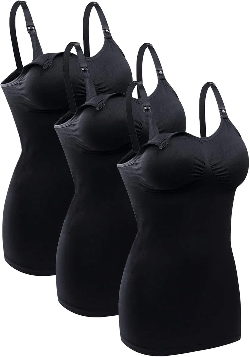 Damen Nursing Tank Tops Built in Bra Trägershirt/Cami Shirt