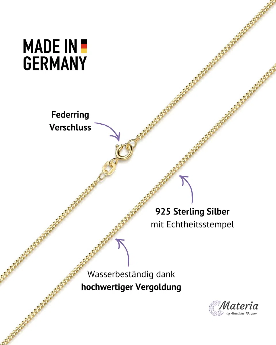 MATERIA by Matthias Wagner Panzerkette gold 1,7mm aus 925 Sterling Silber vergoldet
