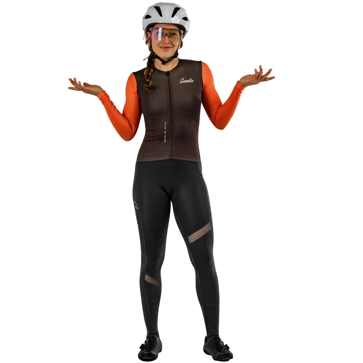 Santic Fahrrad-Trägerhose Damen Lang mit Sitzpolster Reflektierend Superelastisch Atmungsaktives Netzgewebe Radsport Leggings