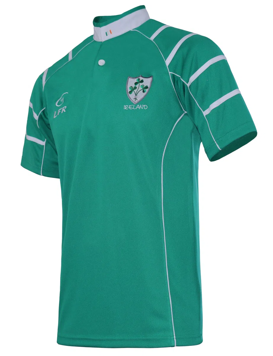 Malham USA Irland Rugby-Trikot, besticktes Kleeblatt-Wappen, atmungsaktives Kurzarm-Shirt