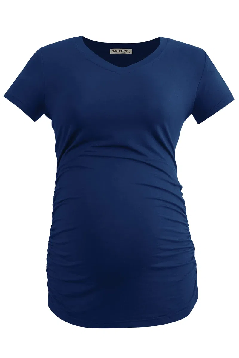 Smallshow Damen Umstandstop V Hals Schwangerschaft Seite Geraffte Umstandskleidung Tops T Shirt 3 Pack