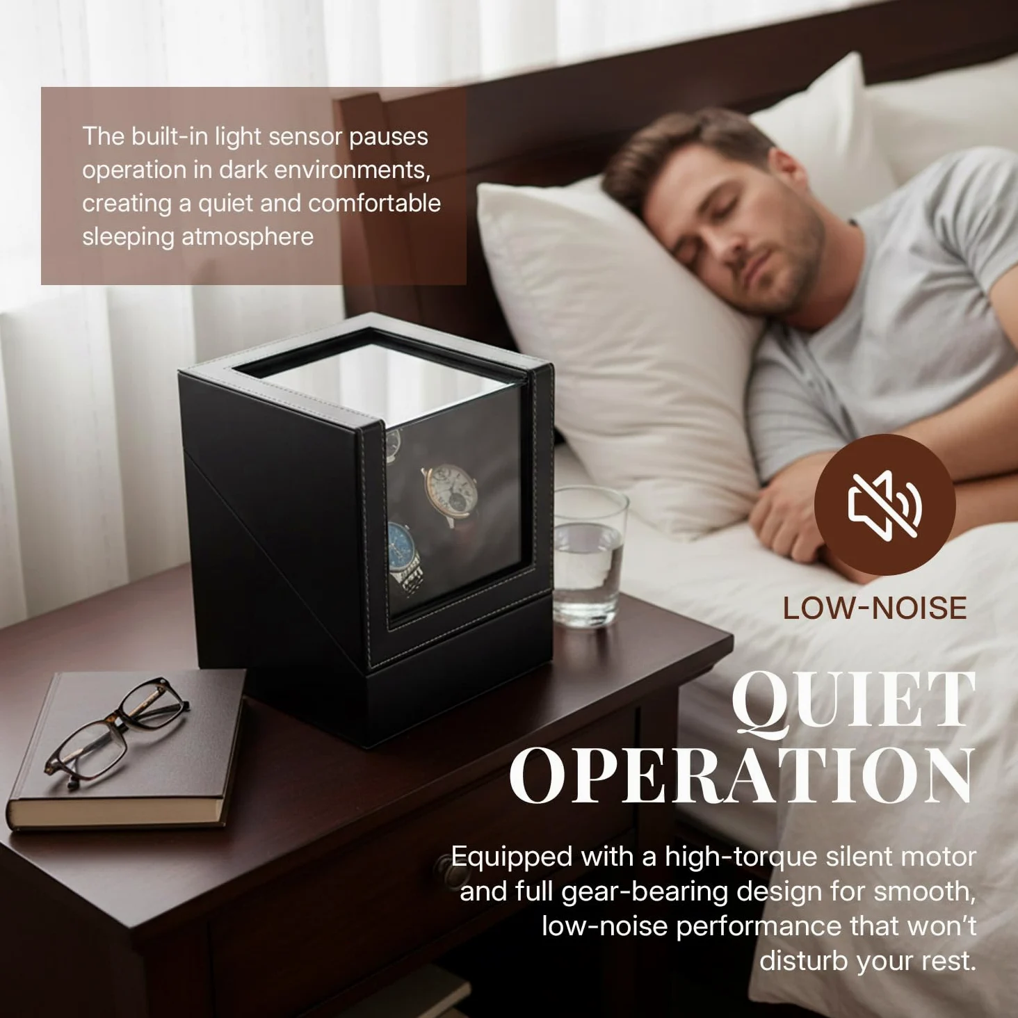 Mcbazel Automatischer Uhrenbeweger für 3 Uhren, Watch Winder Leder-Uhrenbox mit Silent-Motor, 2 Rotationsmodi, Display-Box für Uhrenkollektion