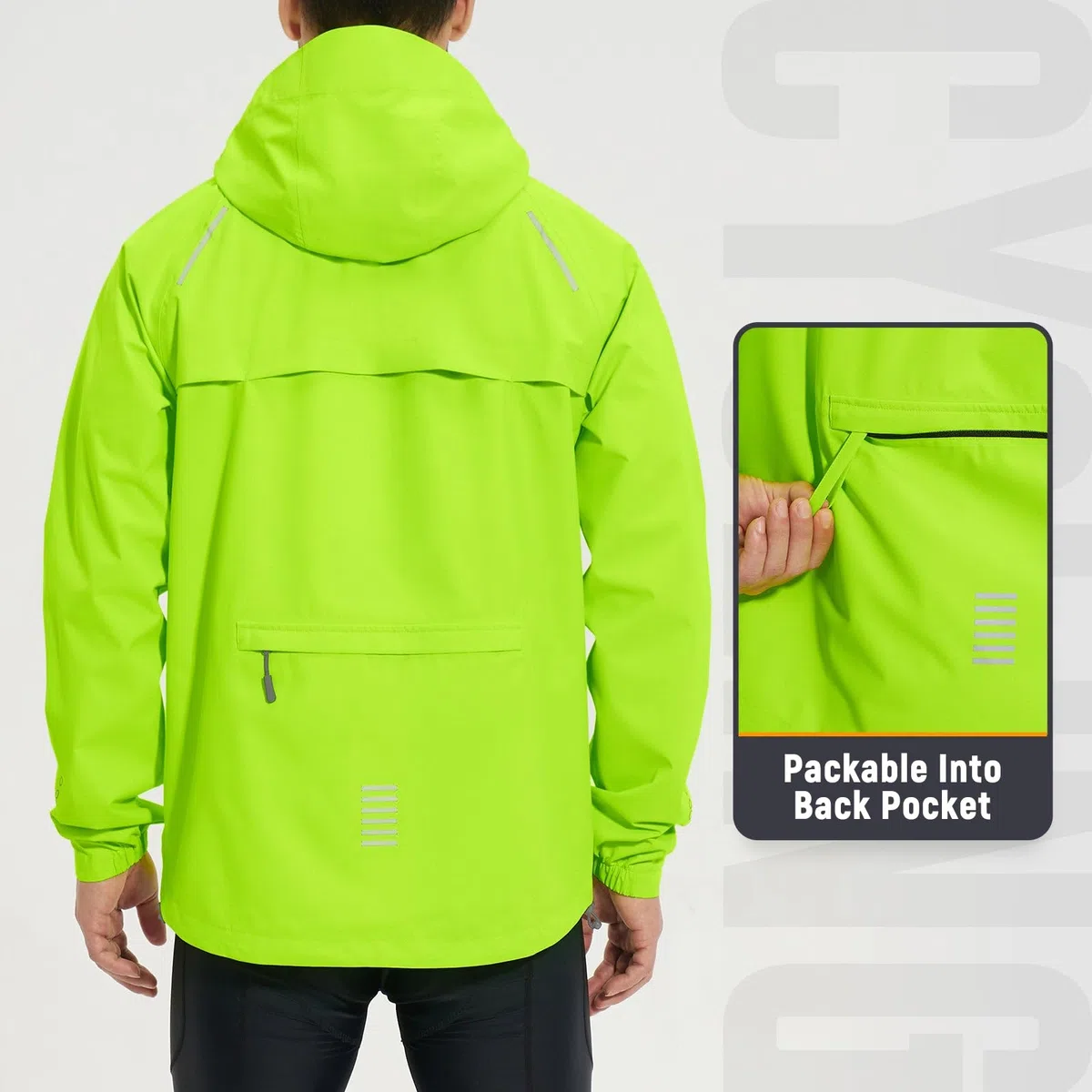 baleaf Herren Regenjacke Fahrradjacke Wasserdicht Outdoorjacke Windbreaker mit Kapuze 10000mm H2O Wasserdicht Laufjacke Atmungsaktiv Wanderjacke