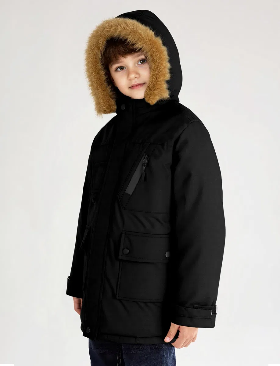 SEAUR Winter Parka Jungen Wintermantel Dick Kinder Winterjacke Warm Mantel Outdoor Jacke mit Abnehmbarer Kapuze 120-170CM, 5-14 Jahre