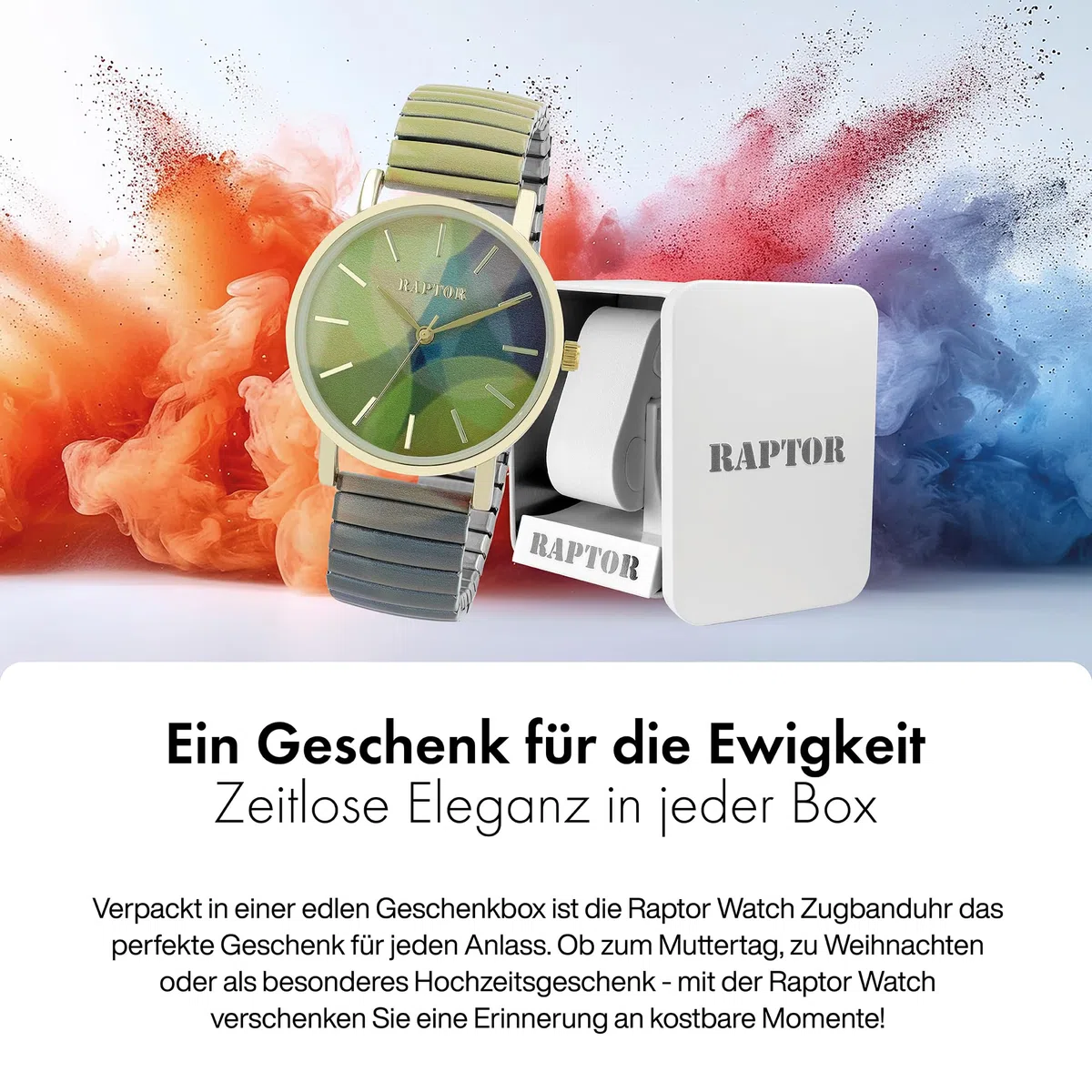 Raptor Colorful Edition Ausgefallene Damenuhr Bunt | Armbanduhr Damen außergewöhnlich mit Zugarmband | Besondere Damenarmbanduhr – Modische Uhr Frauen Senioren