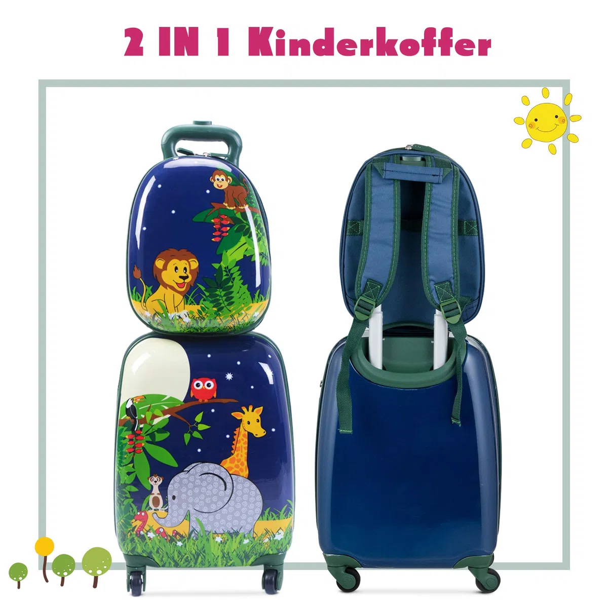 DREAMADE 2 TLG. Kinderkoffer & Rucksack, 16” +12” Kinderkofferset, Kindertrolley Kindergepäck, Handgepäck Reisegepäck Hartschalenkoffer für Kinder (Dunkelblau, 16 Zoll +12 Zoll)