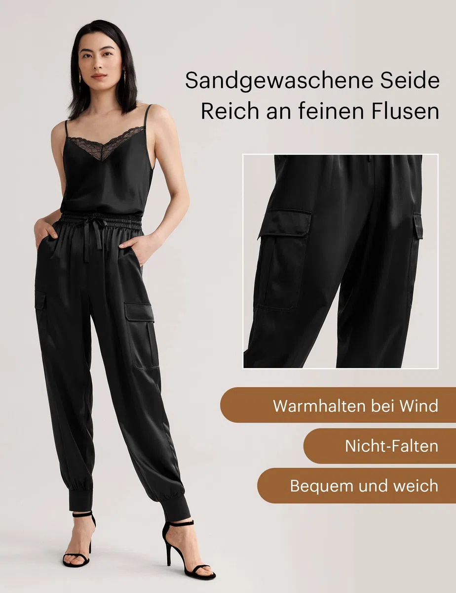 LilySilk Echte Seidenhosen Weiche Damenhose mit Seitentaschen mit Entspannter Passform Hosen für Frauen