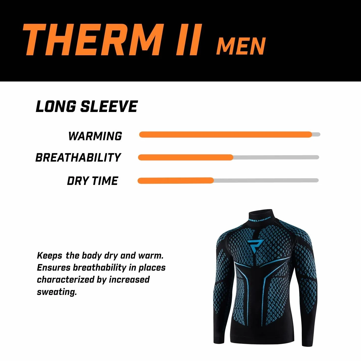 REBELHORN Therm II Thermo Jersey Herren | Langarm | Thermounterwäsche | Funktionsshirt | Feuchtigkeitsableitend | Atmungsaktiv | Kompressionszonen | Thermomotorradkleidung für kalte Tage