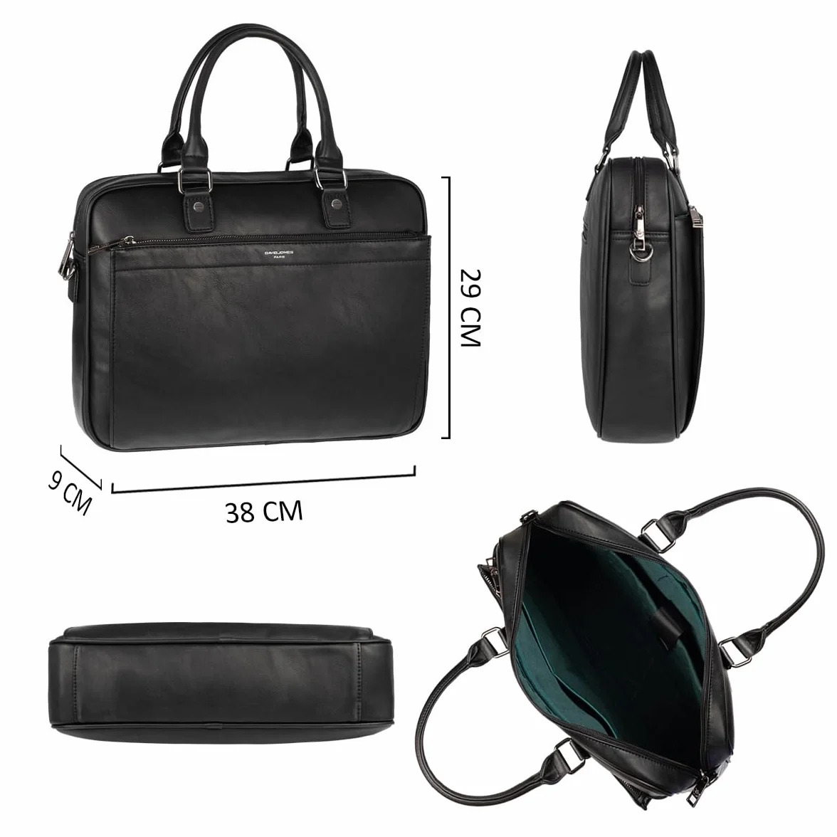 David Jones - Herren Große Aktentasche - Mann 15 Zoll Laptoptasche - PU Leder Arbeitstasche Business Handtasche Tragetasche - Henkeltasche Schultertasche Umhängetasche Messenger Bag Briefcase Schwarz