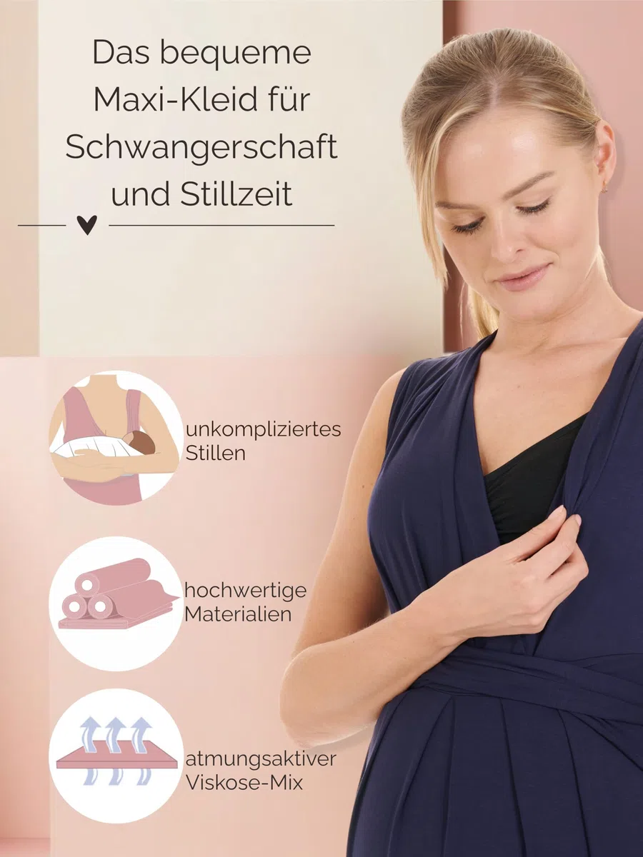 Herzmutter Umstandskleid festlich Sommer - Schwangerschaftskleid-Stillkleid - Lang - Maxikleid für Damen - Wickeloptik - 6900