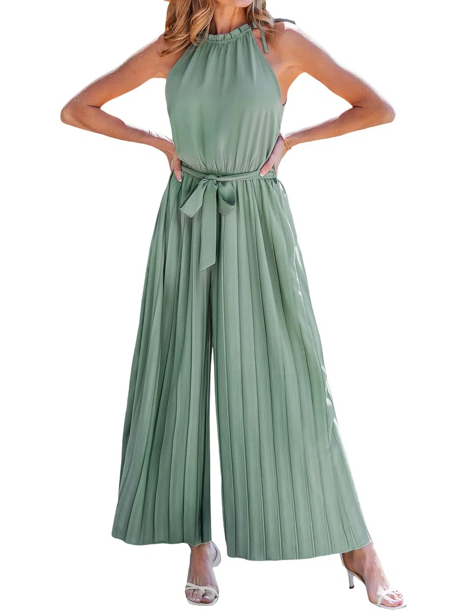 CUPSHE Rückenfreier Damen-Jumpsuit, Sommer-Strampler mit weitem Bein lockere Hose Atmungsaktive Glatte Freizeitoutfits