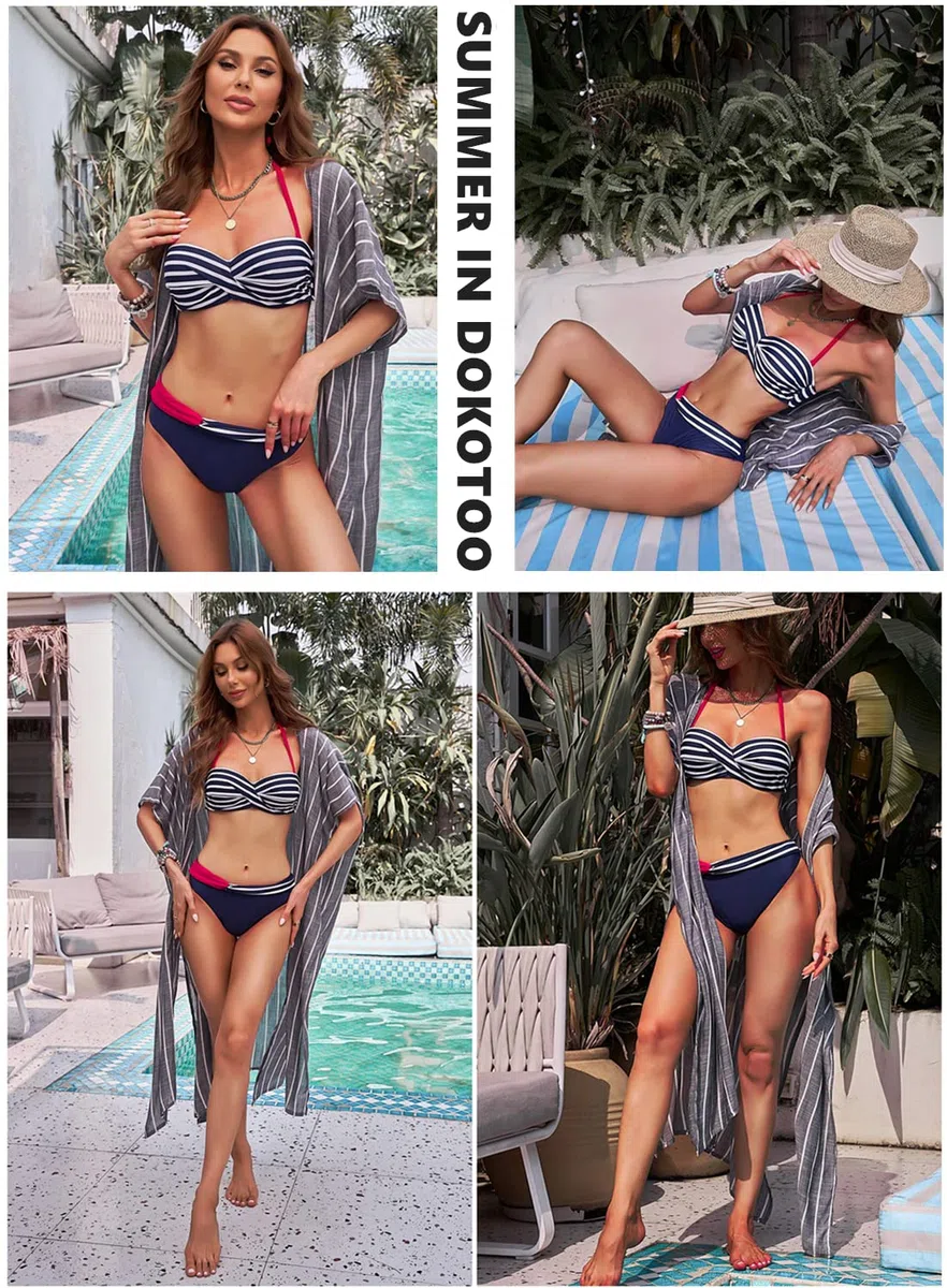 Dokotoo Bandeau Bikini Damen Push Up Zweiteilige Badeanzug Bademode Bikini Set S-2XL