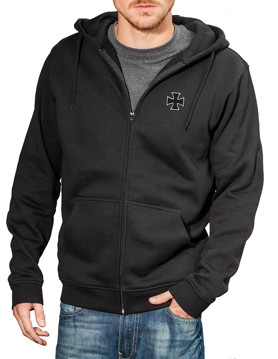 Baddery Biker Zip-Hoodie Herren - „Biker Pray“ mit Stickerei | Motorrad Sweatjacke mit Kapuze für Motorradfahrer