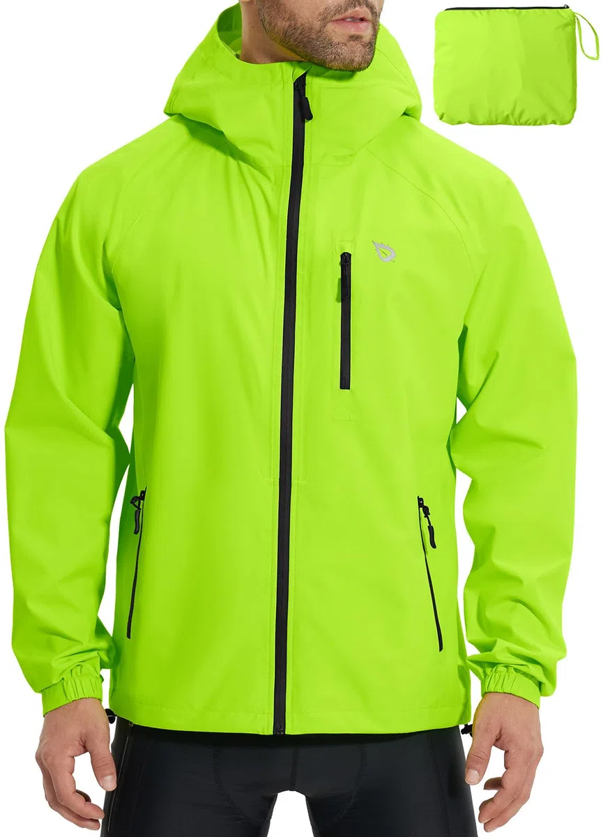 baleaf Herren Regenjacke Fahrradjacke Wasserdicht Outdoorjacke Windbreaker mit Kapuze 10000mm H2O Wasserdicht Laufjacke Atmungsaktiv Wanderjacke