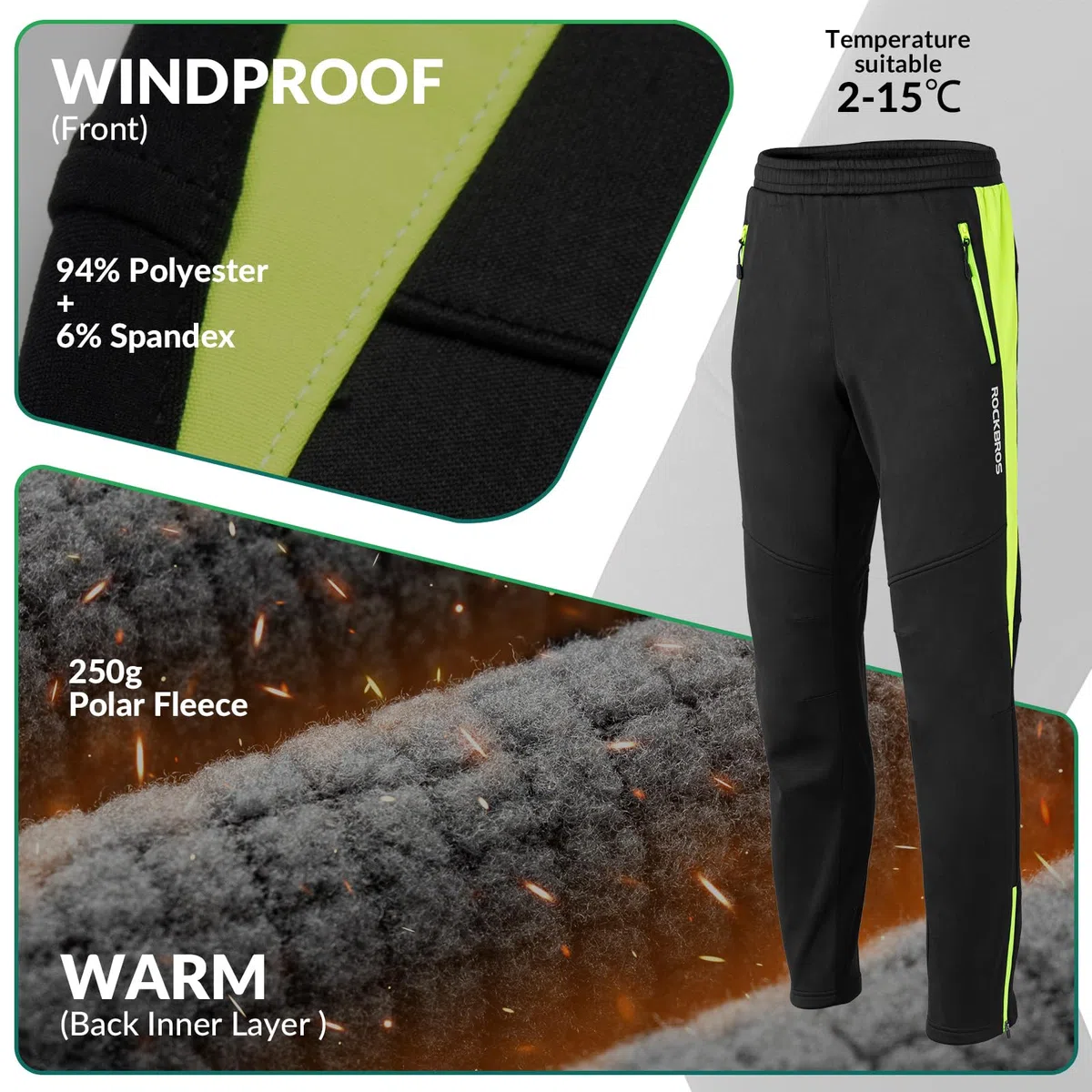 ROCKBROS Fahrrad Jacke/Hose Winter Thermo Fahrradbekleidung Hohe Sichtbarkeit & Winddicht Softshelljacke Radlerhose für Outdoor-Aktivitäten wie Radfahren, Klettern, Wandern