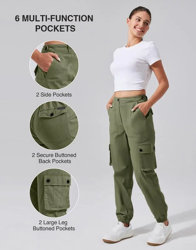 Pioneer Camp Cargohose Damen Lang Wanderhose für Frauen Strapazierfähig Cargo Hosen Verstellbarer Bund Outdoor Jogginghosen mit 6 Taschen