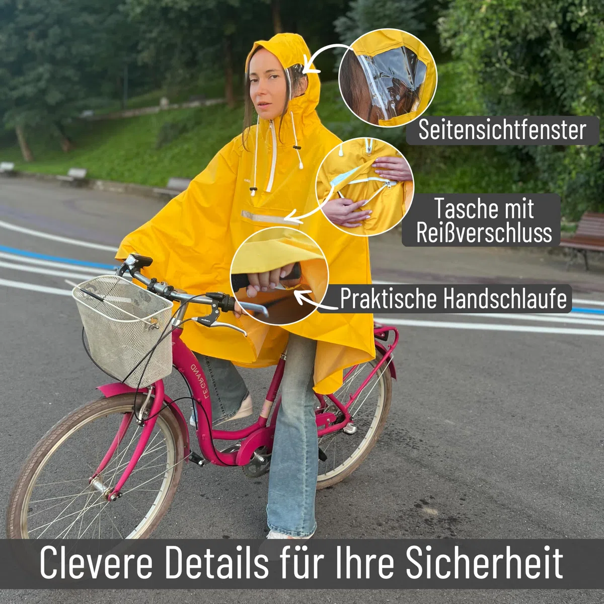 Regenponcho Fahrrad extra wasserdicht und robust - TEST SEHR GUT - Premium Regencape Fahrrad mit Reflektoren, Sichtfenster - Regenbekleidung als Regenponcho Herren und Damen - Regenjacke