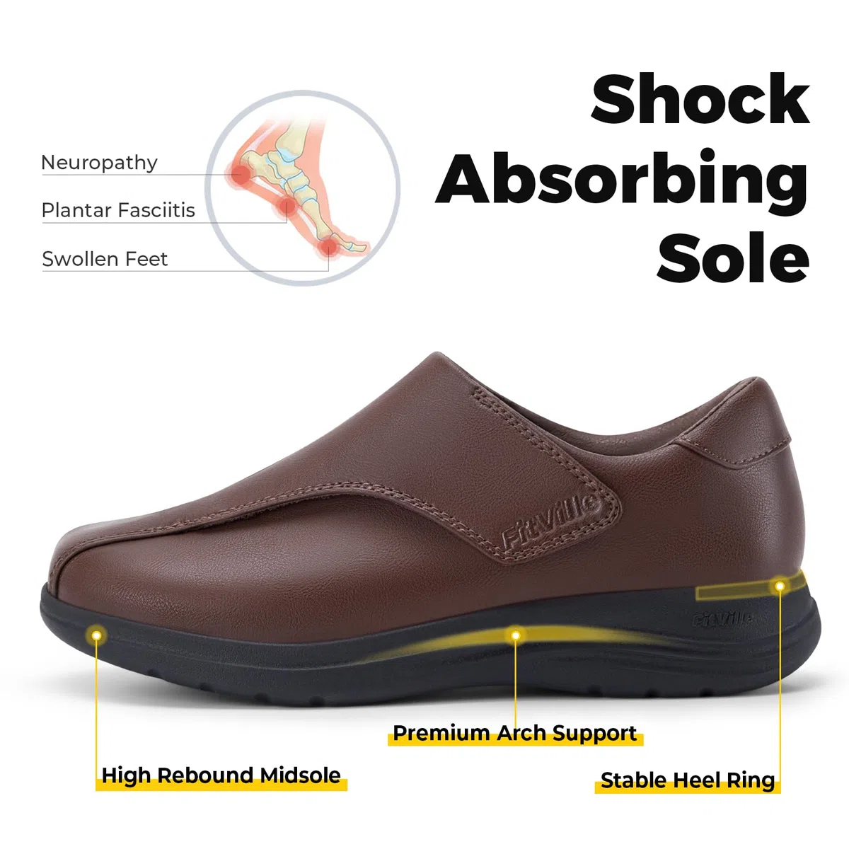 FitVille Damenschuhe Extra Weit Leder Sneaker mit Klettverschluss für breite Füße Weich Walking Freizeitschuhe
