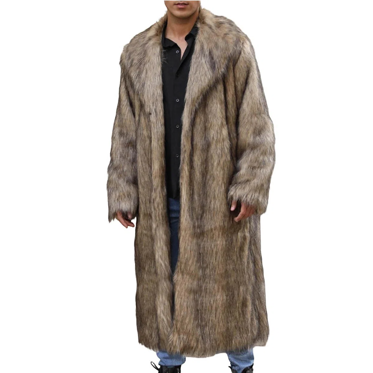 KHIRVWL Herren Pelzmantel Mantel Reverskragen Elegant Wintermantel Warme Kunstpelz Flauschige Mode Mantel Oversize Wintermantel Faux Fur Flauschige Fellmantel Kunstpelzmantel Lang