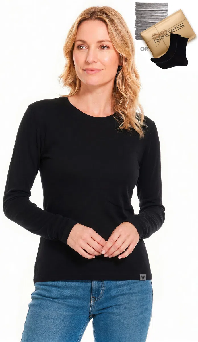 MERINNOVATION 100% Merinowolle Shirt for Damen Thermo Unterwäsche Langarm,Temperaturregulierend, Weich