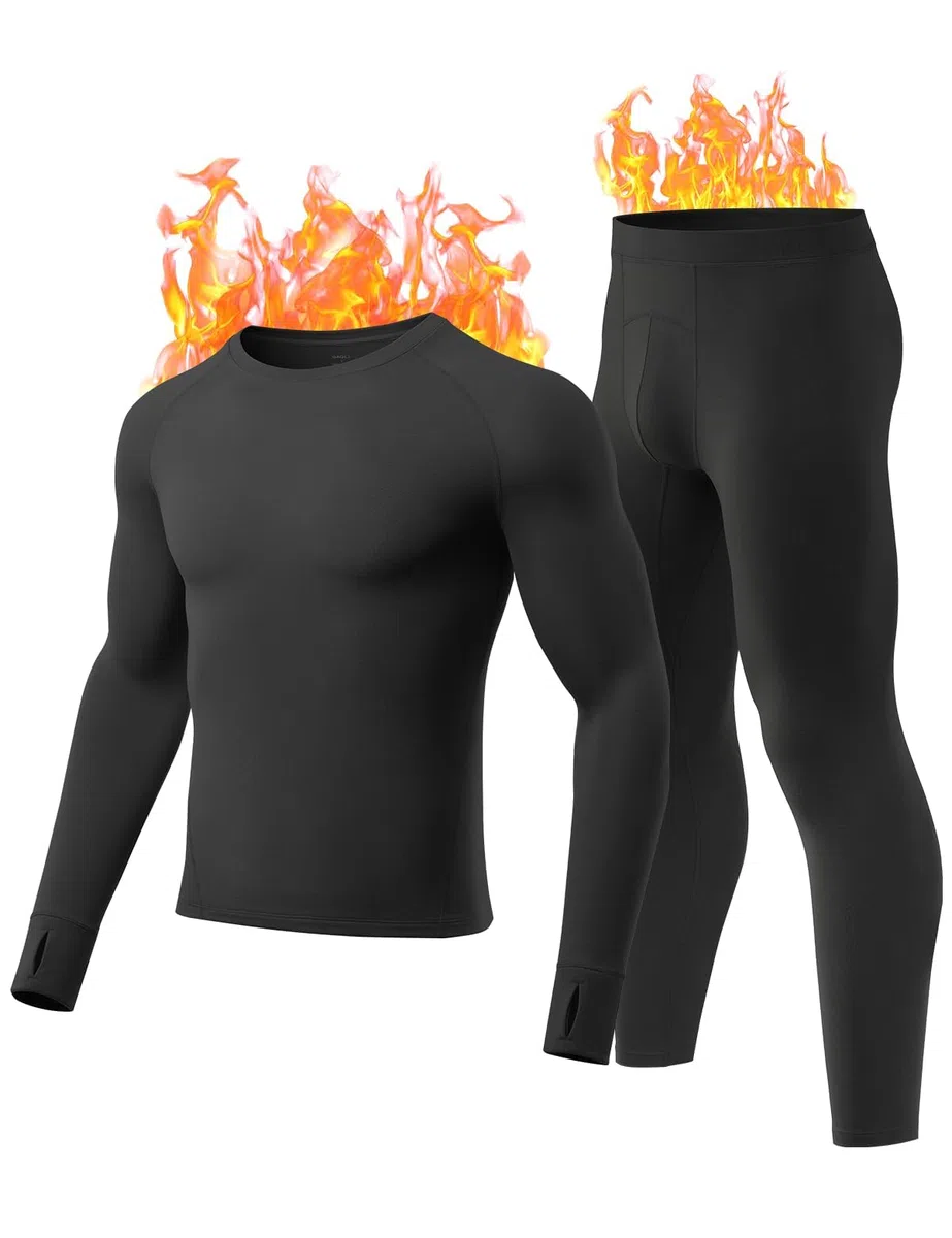 Thermounterwäsche Herren mit Innenfleece, Thermounterhemd & Thermohosen Funktionsunterwäsche Set, Winter Warm Skiunterwäsche Thermowäsche Set