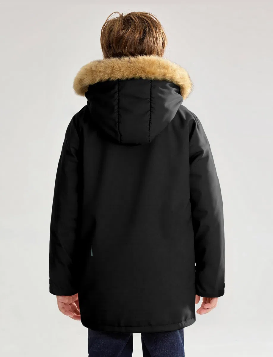 SEAUR Winter Parka Jungen Wintermantel Dick Kinder Winterjacke Warm Mantel Outdoor Jacke mit Abnehmbarer Kapuze 120-170CM, 5-14 Jahre