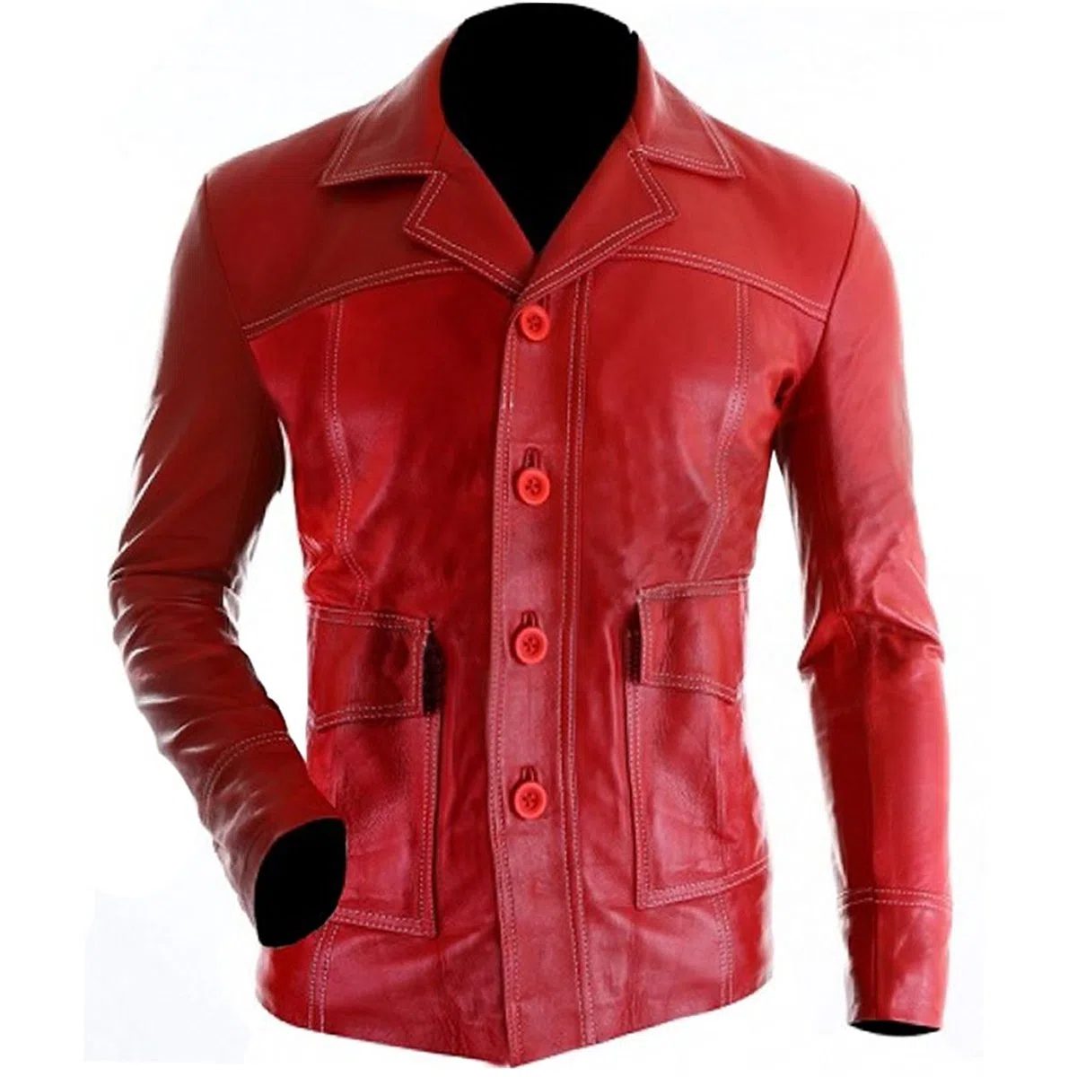 Herren Brad Pitt Fight Club Tyler Durden Mayhem Coat Rot Biker Lederjacke Mantel
