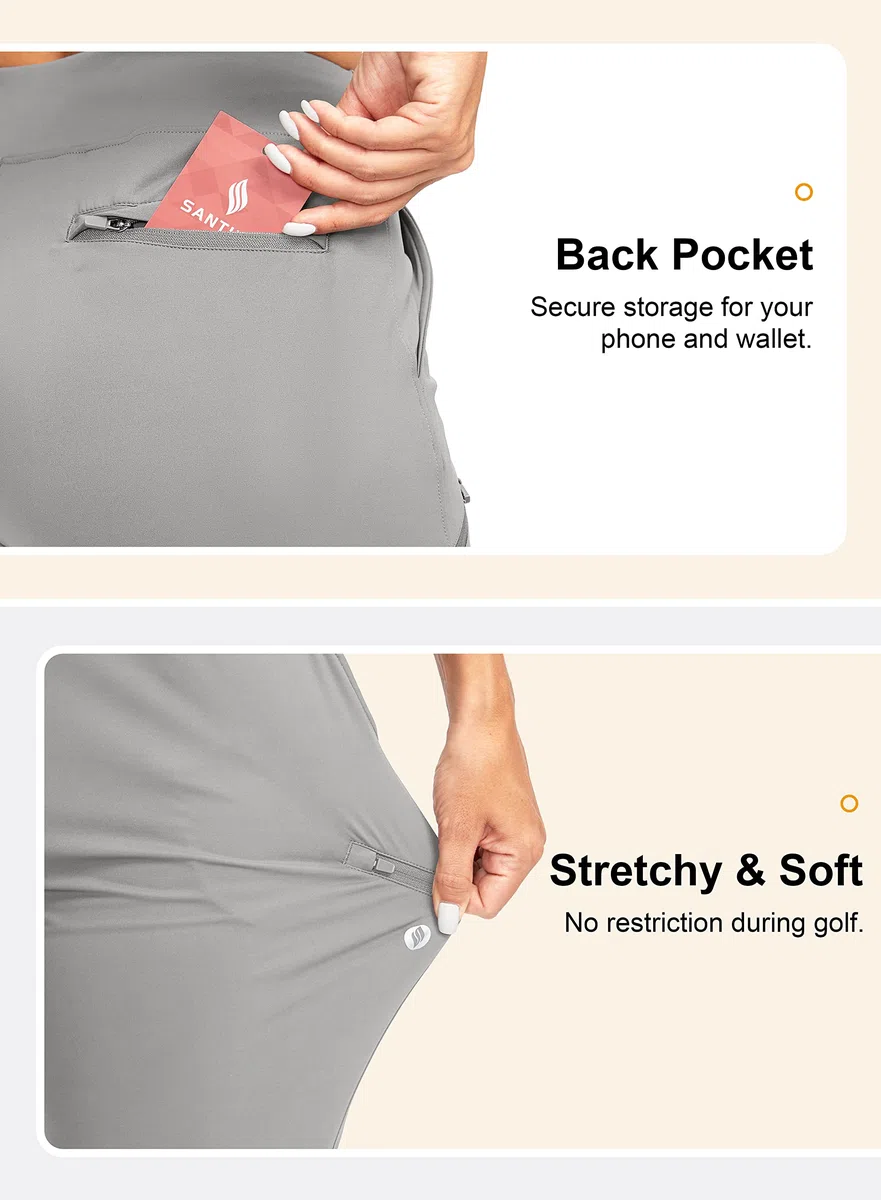 SANTINY Women's Golf Pants with 3 Zipper Pockets 7/8 Stretch High Waisted Ankle Pants for Women Travel Work