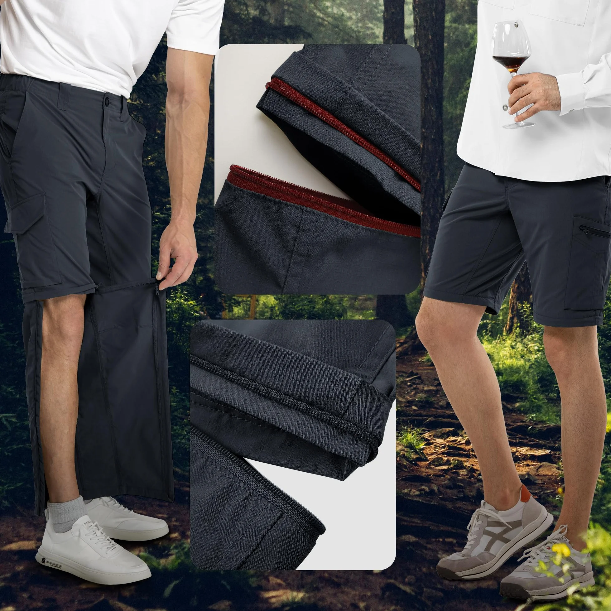 33,000ft Wanderhose Herren Zip Off Trekkinghose, Atmungsaktiv Abnehmbar Stretch Outdoorhose mit 6 Taschen，Sommer Funktionshose Schnell Trockend Leichte Kurze Hose für Wandern Fahrrad