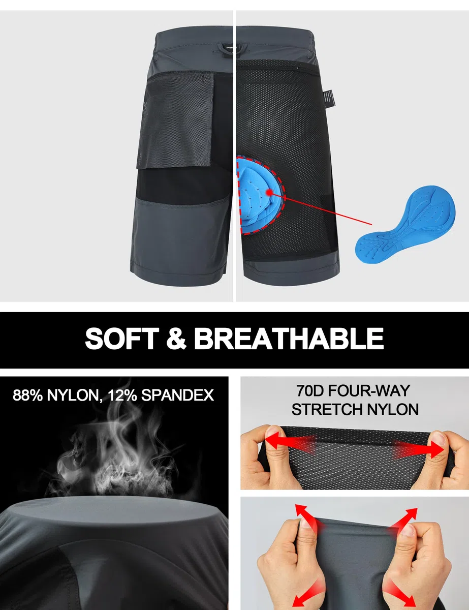 INBIKE MTB Shorts Mountainbike Hose Herren Wanderhose Sommer mit 3 Taschen Elastisch Schnelltrockned Atmungsaktiv Weich UV-Protect Radsport Outdoor CS106