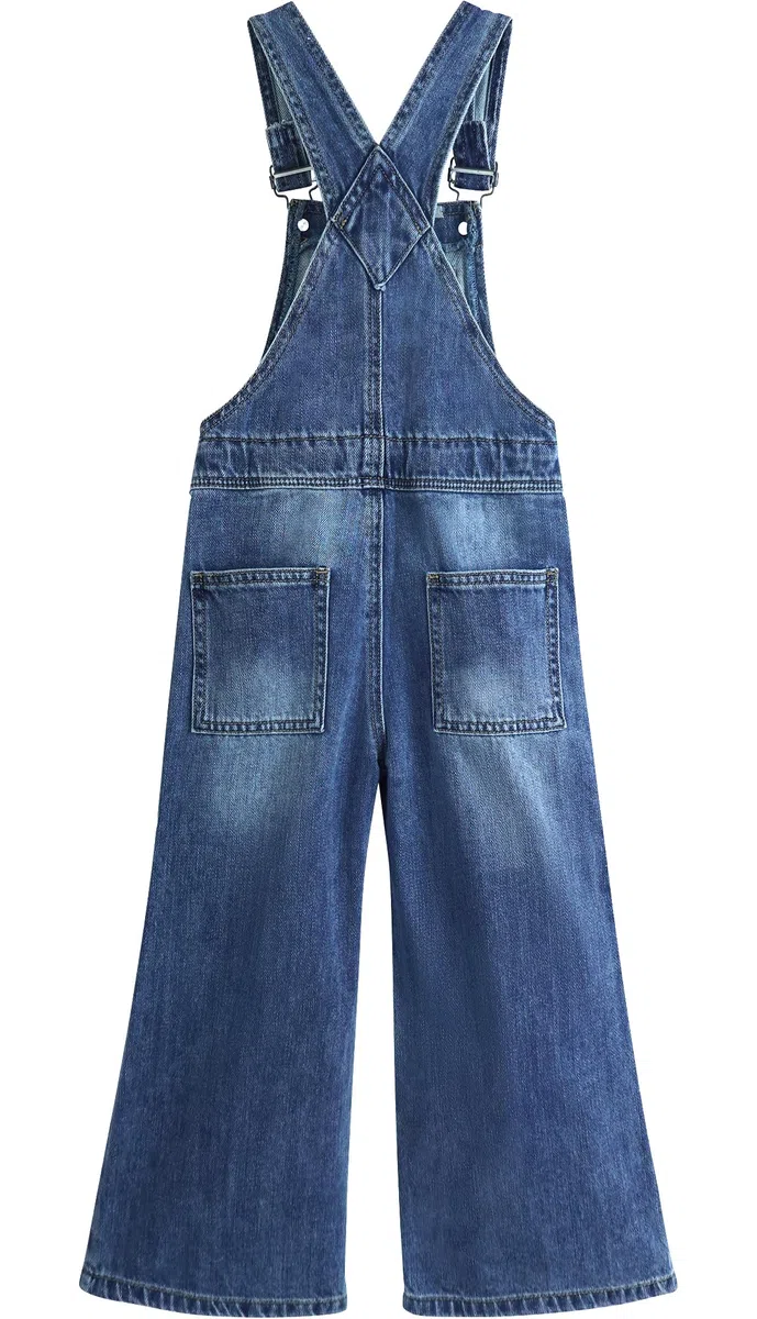 KIDSCOOL SPACE Jeans-Overalls für Mädchen, kleine große Kinder, weites Bein, elastische Innen-Jeans-Latzhose, ausgestellte Hose
