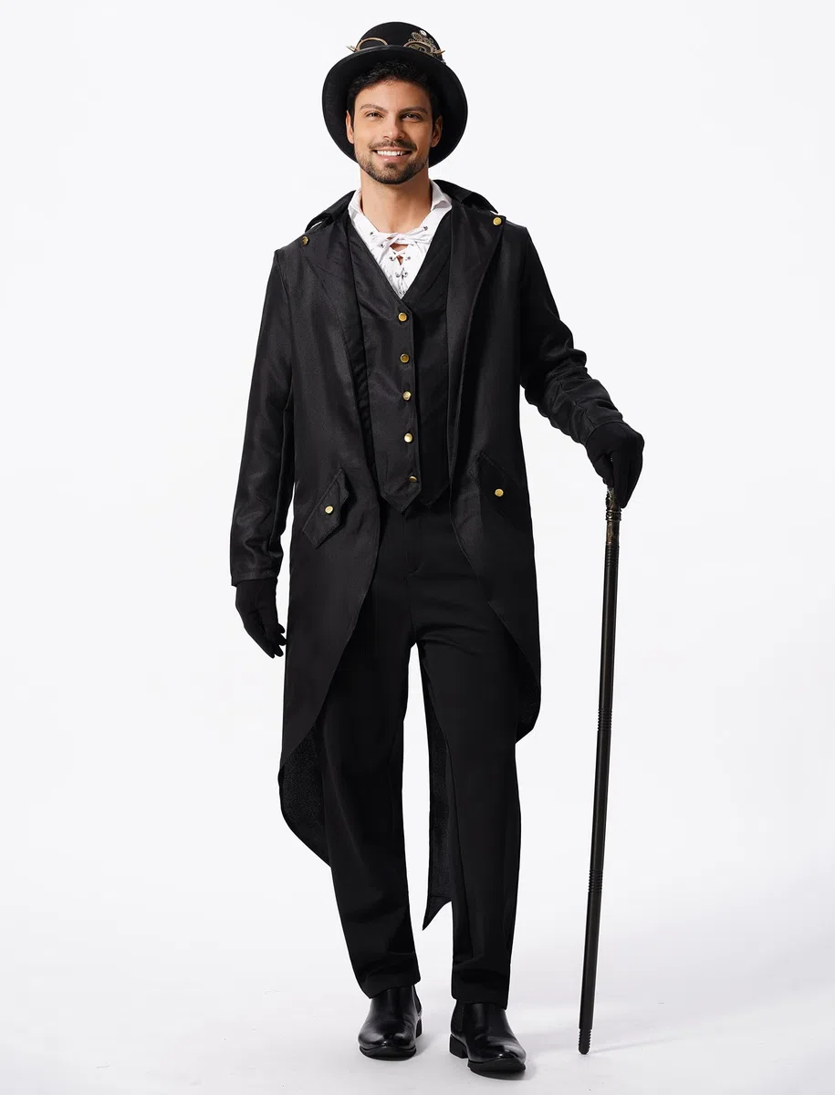 FYMNSI Herren Gothic Steampunk Frack Mantel Männer Mittelalter Viktorianischen Jacke Für Karneval Fasching Kostüm